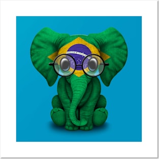 Baby Elephant with Glasses and Brazilian Flag Posters and Art